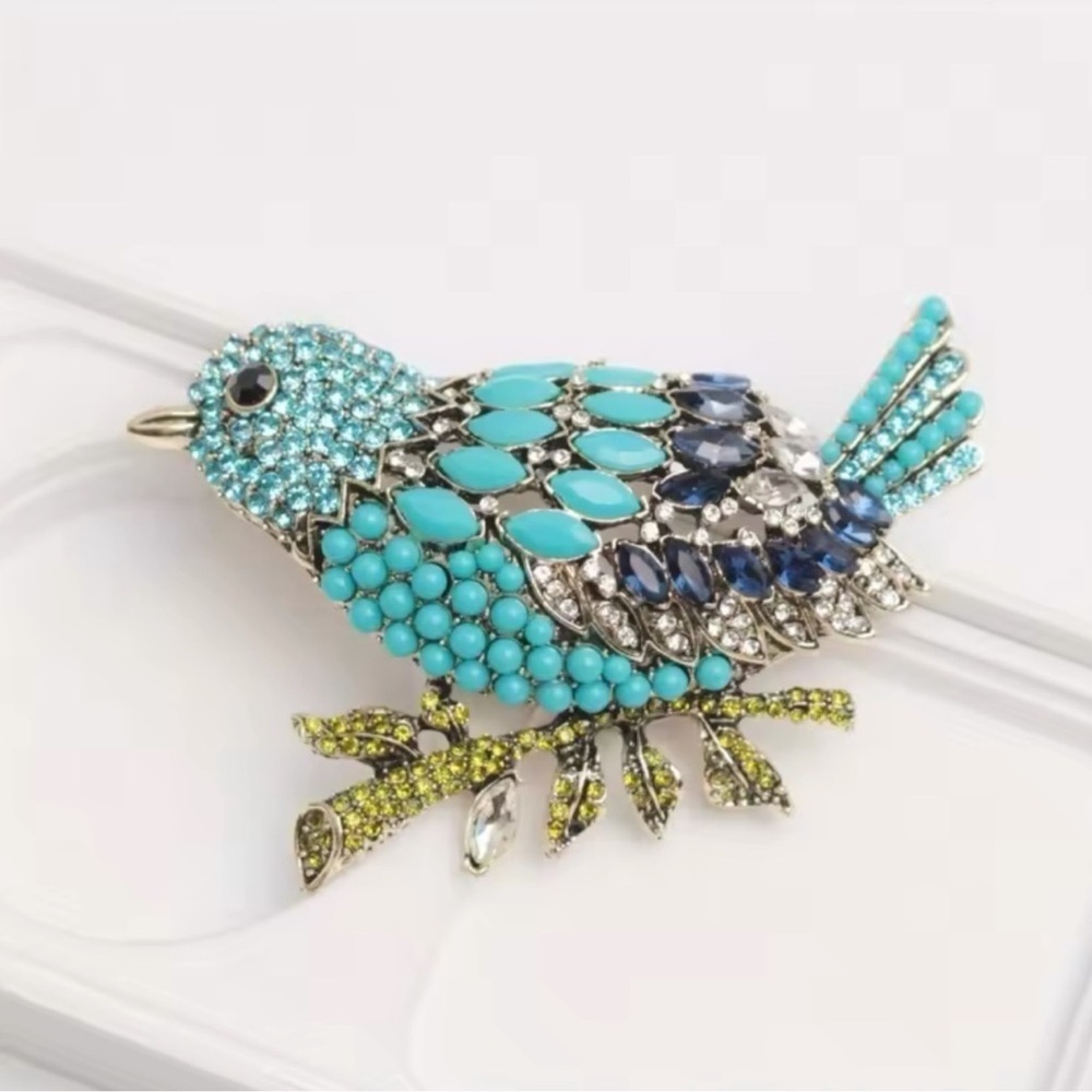 Blue Bird Elegant Turquoise Crystal Brooch